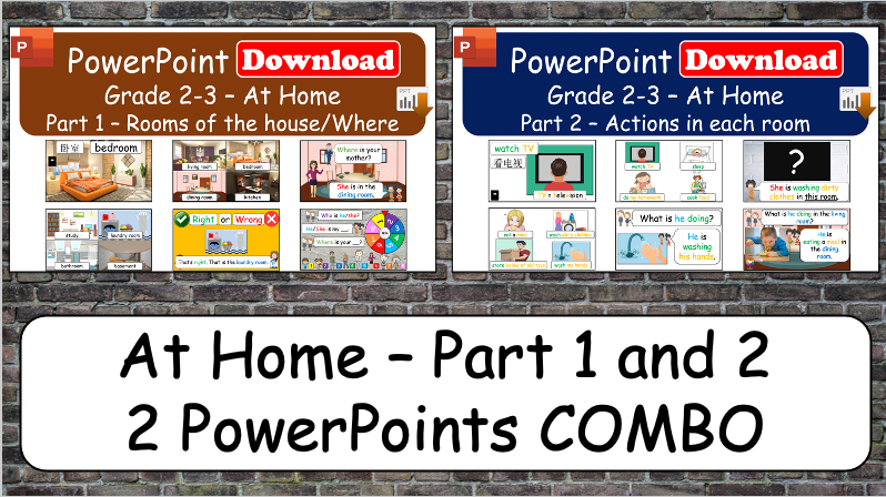 Grade 2-3 - ESL Lesson - At Home - Part 1 and 2 COMBO - 2 PowerPoints