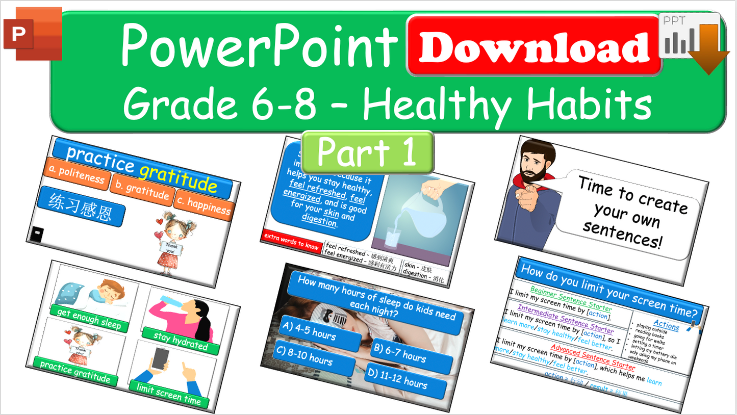 Grade 6-8 - ESL Lesson - Healthy Habits - Part 1