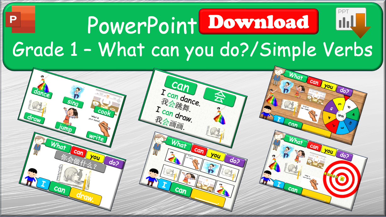 Grade 1 - ESL Lesson - What can you do? / Simple Verbs - PowerPoint Lesson