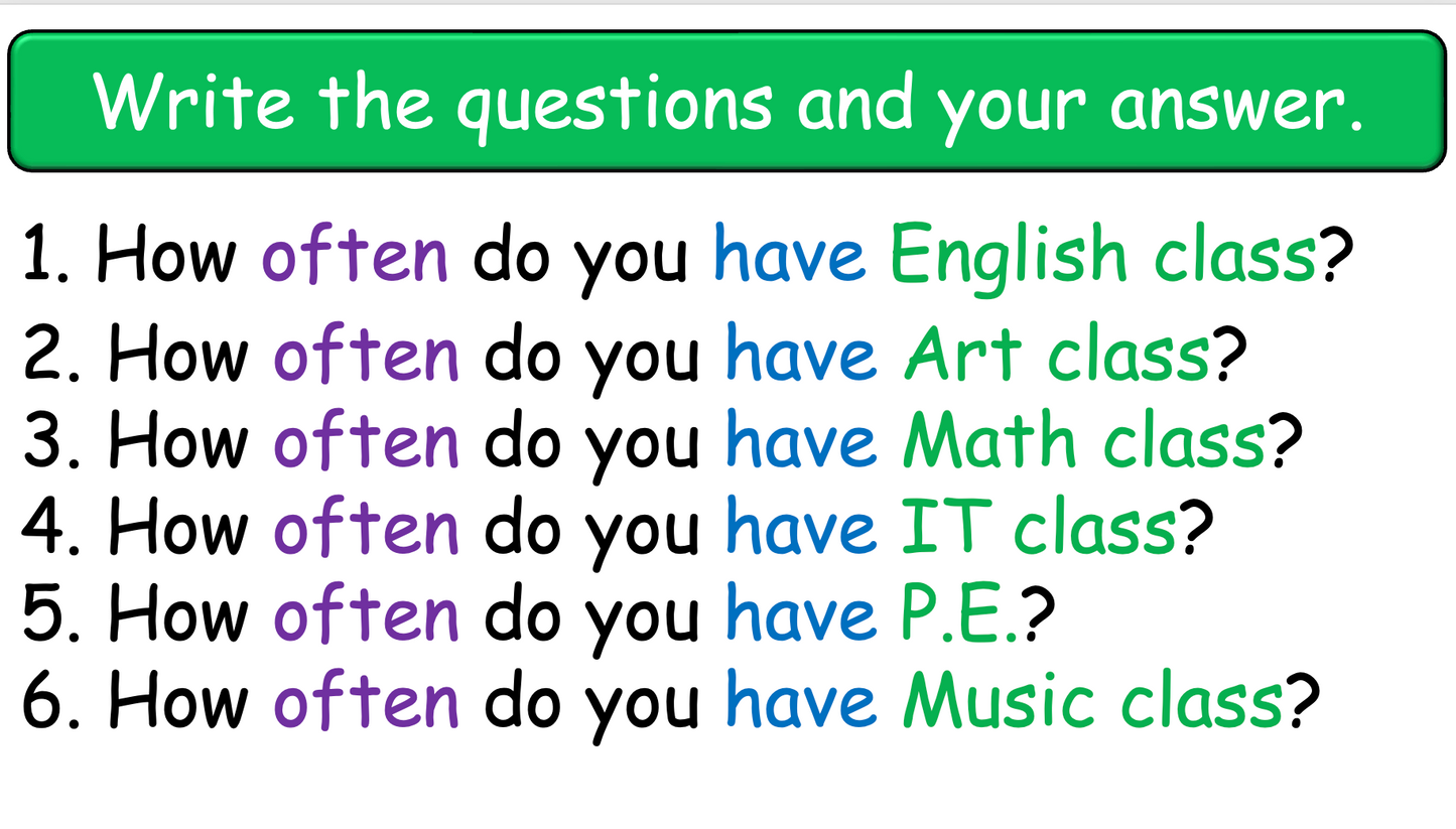 Grade 4-5 - ESL Lesson - School Subjects (Part 1) + How Often? - PowerPoint Lesson
