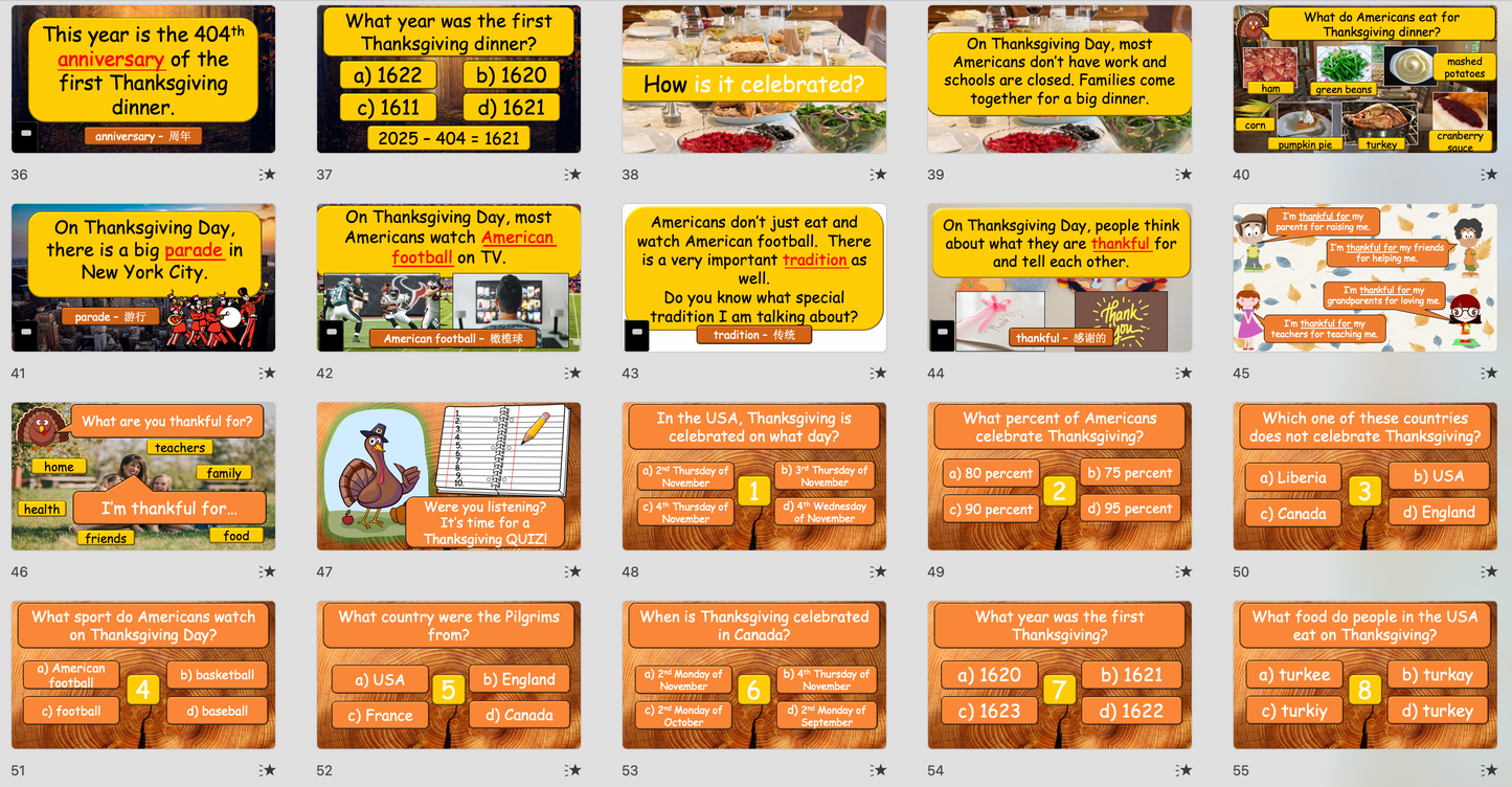 Grade 5-6 - ESL Lesson - Thanksgiving Lesson