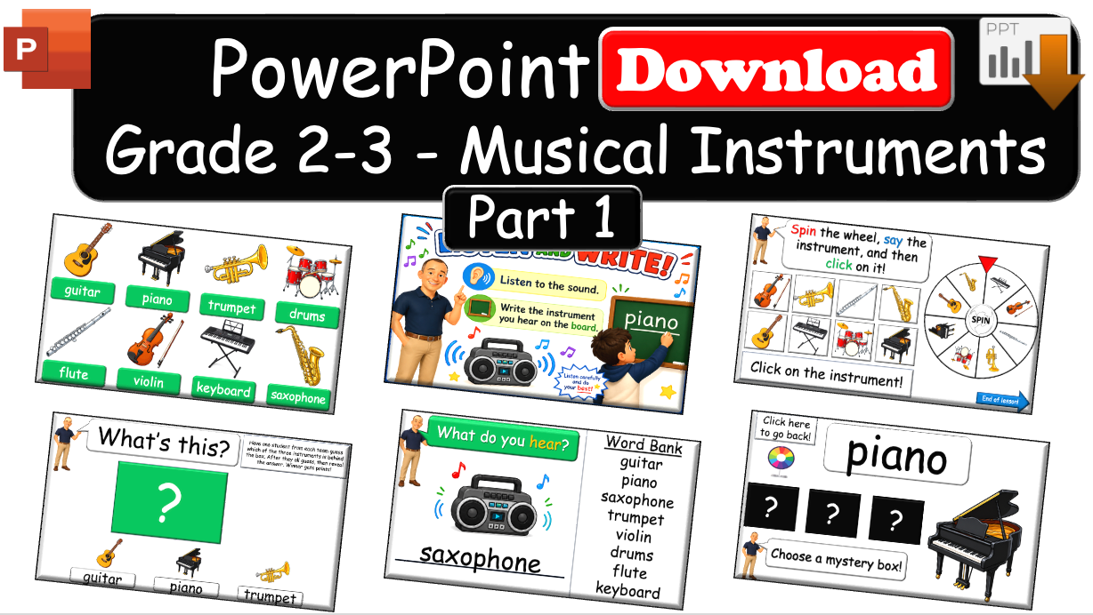 Grade 2-3 - ESL Lesson - Musical Instruments - Part 1