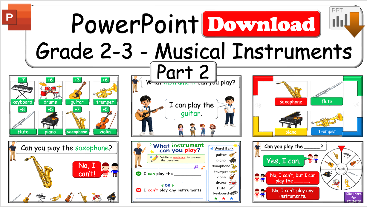 Grade 2-3 - ESL Lesson - Musical Instruments - Part 2