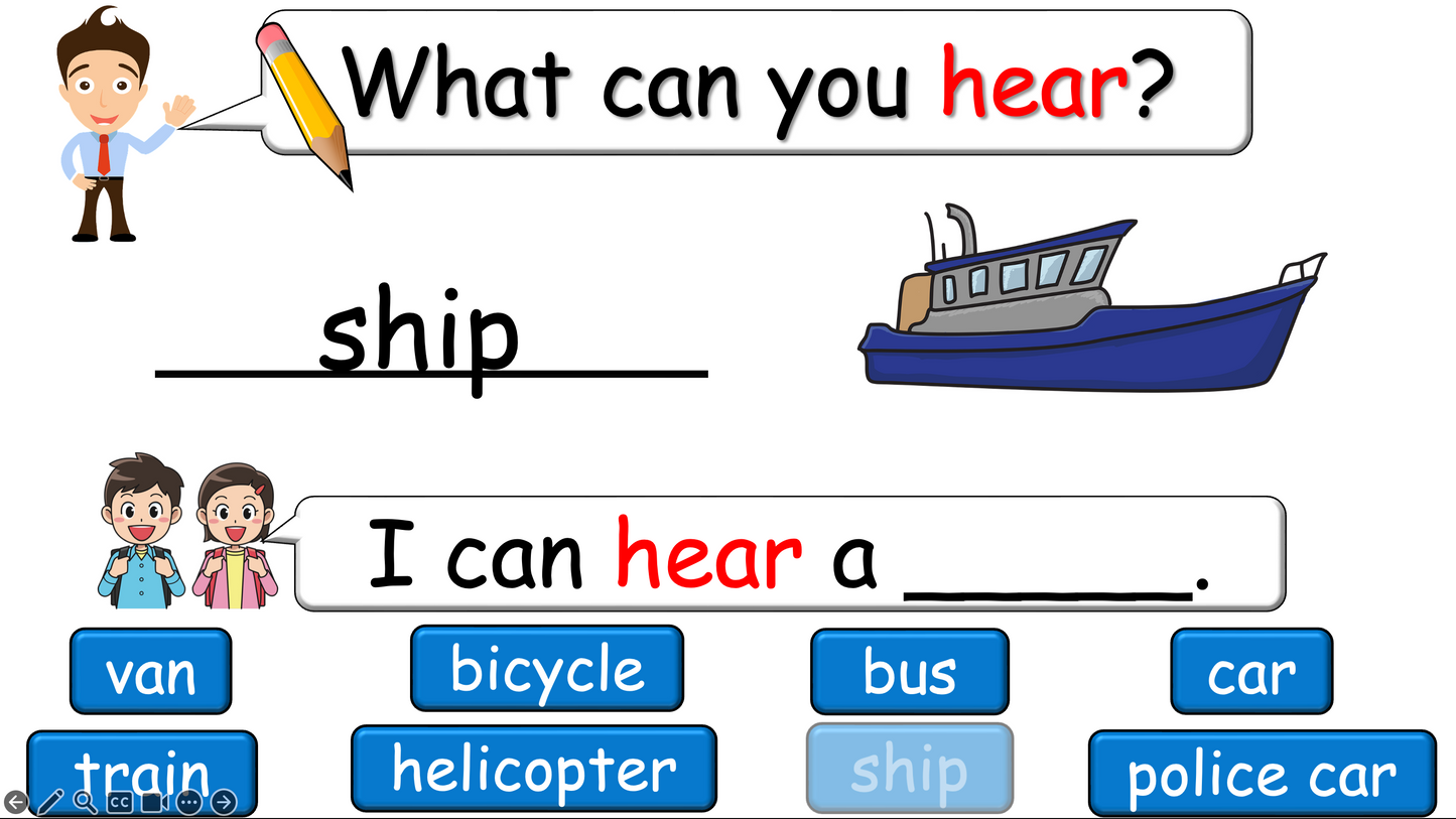 Grade 2 - ESL Lesson - Vehicles - Part 2 - What can you hear? - PowerPoint Lesson
