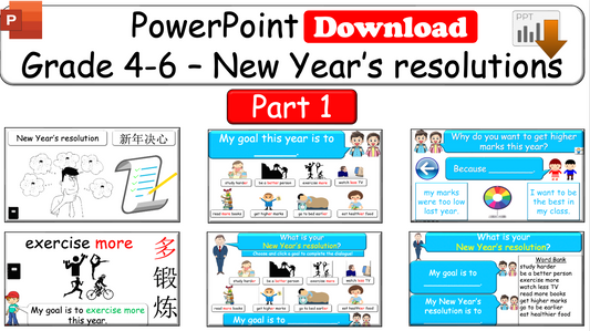 Grade 4-6 - ESL Lesson - New Year's resolutions - Part 1 - PowerPoint Lesson