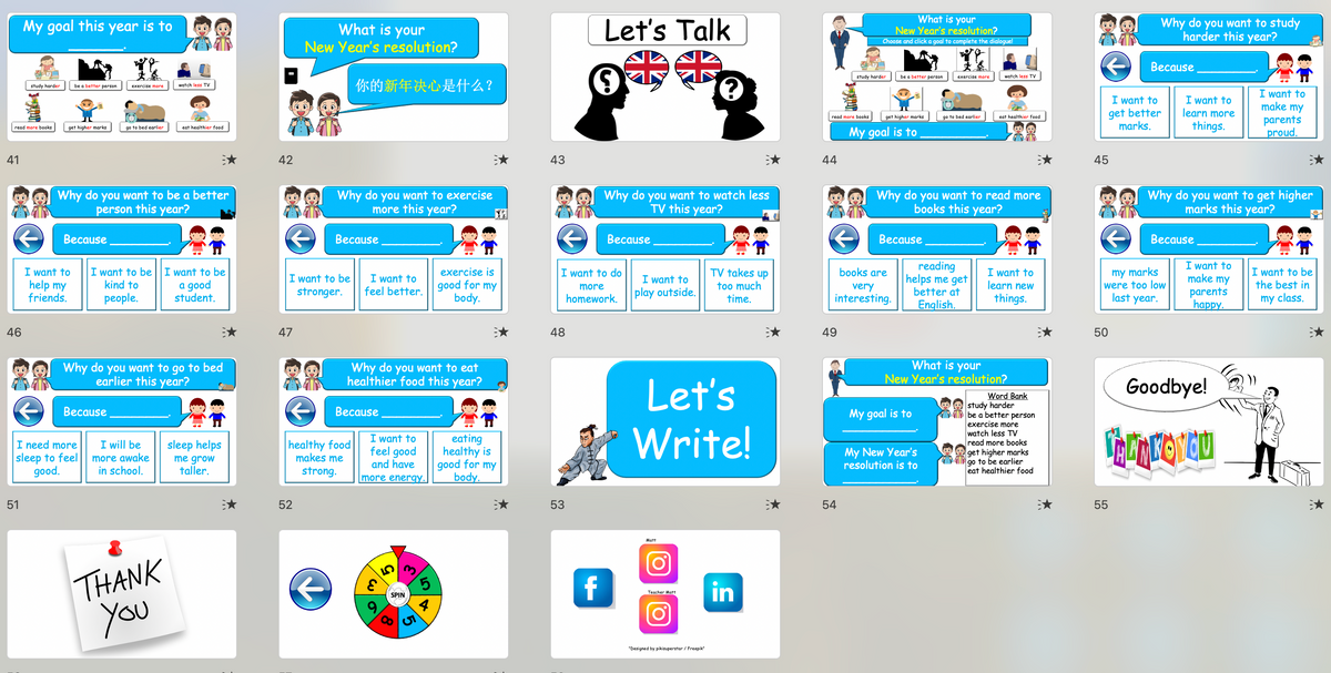 Grade 4-6 - ESL Lesson - New Year's resolutions - Part 1 and 2 COMBO Deal - 2 PowerPoint Lessons