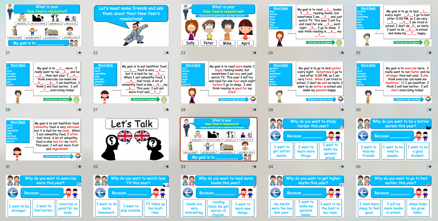 Grade 4-6 - ESL Lesson - New Year's resolutions - Part 2 - PowerPoint Lesson