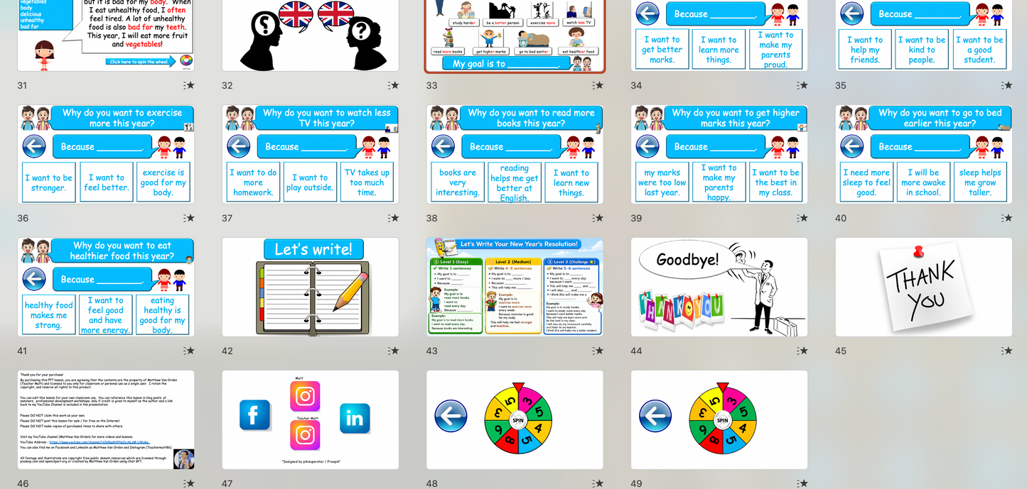 Grade 4-6 - ESL Lesson - New Year's resolutions - Part 2 - PowerPoint Lesson