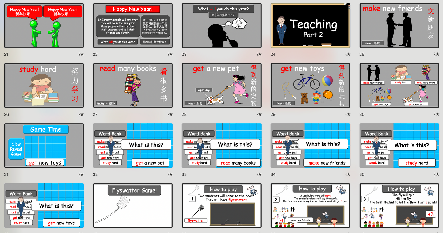 Grade 2-3 (or 4) - ESL Lesson - New Year's Lesson - PowerPoint Lesson