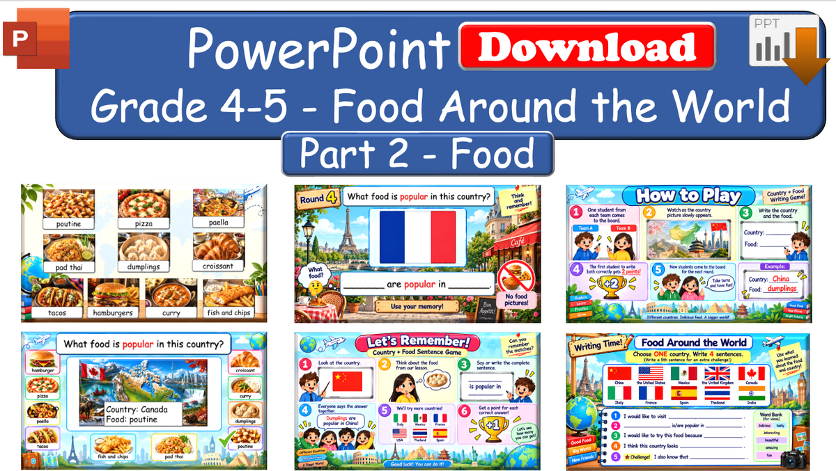Grade 4-5 - ESL Lesson - Food Around the World - Part 1 and 2 COMBO